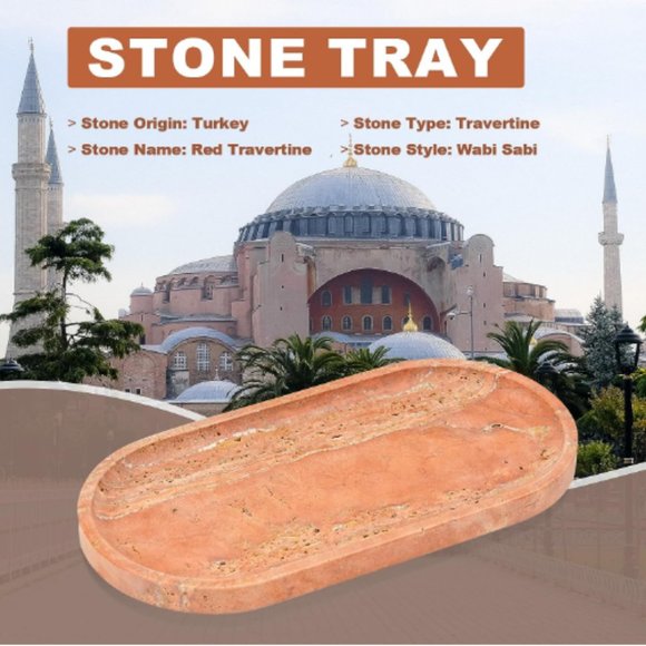 12"  Turkish Red Travertine Tray - Luxury Vanity Decorative Tray for Countertop - Picture 9 of 12